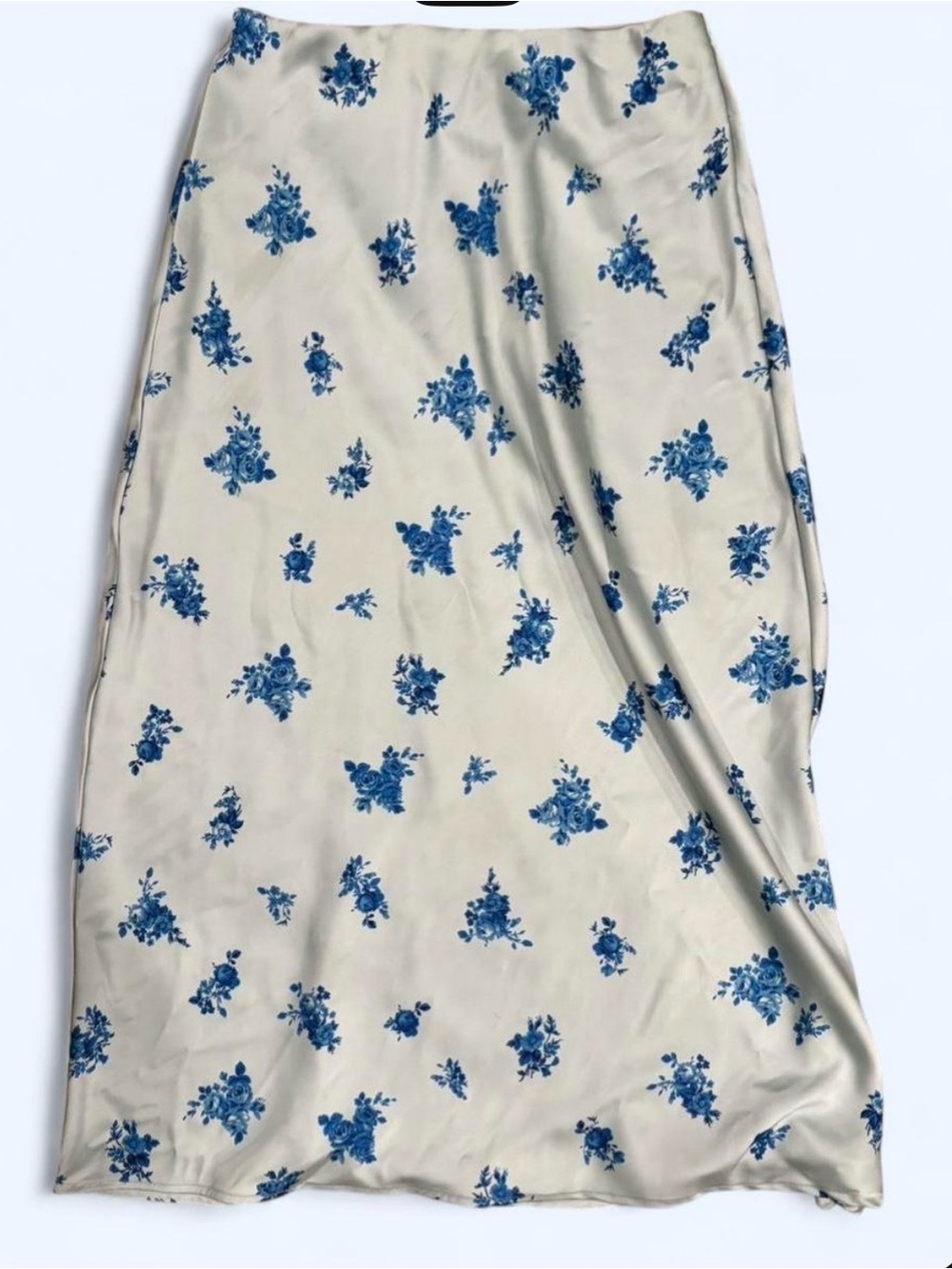 Women’s Cream Slip Skirt with Blue Floral Print
